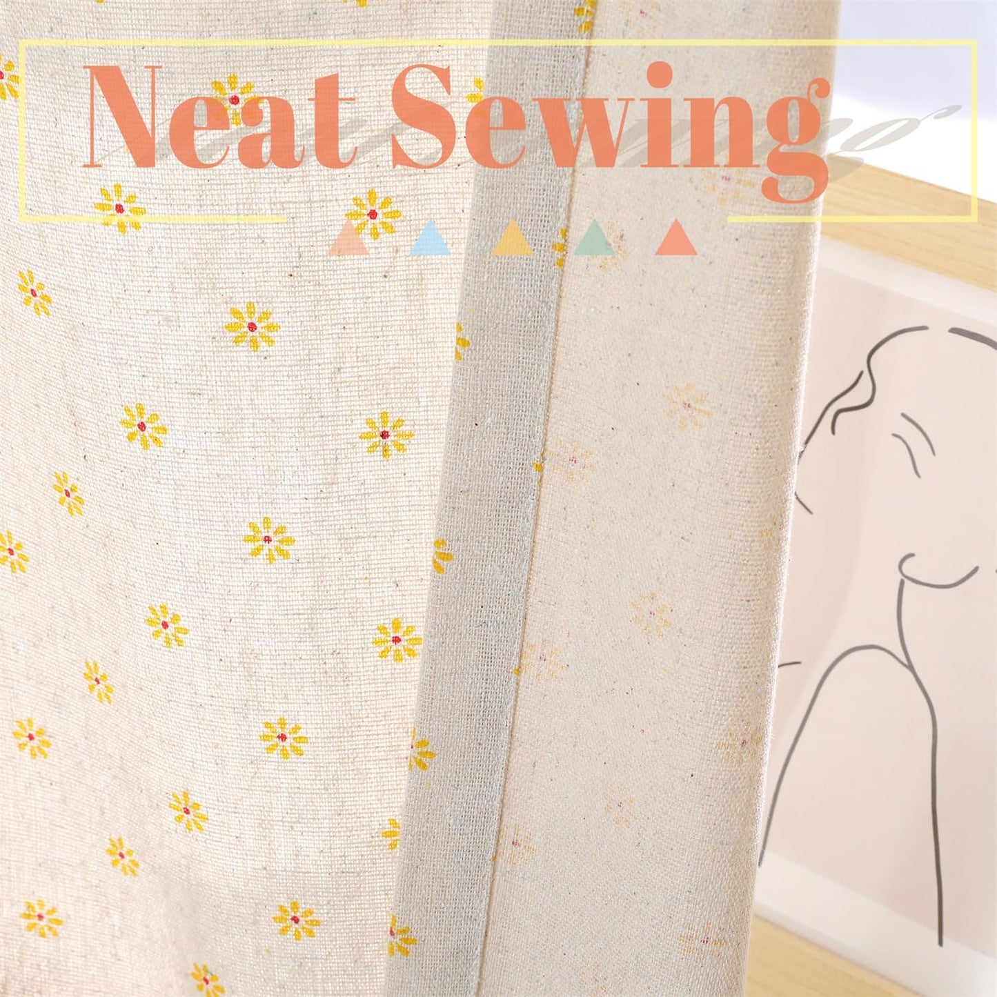 Farmhouse Cotton Linen Tier Curtain 31.4 Inch Long Elegant Floral Lace Window Valance Kitchen Bathroom Short Curtain, 1 Panel, Yellow Daisy