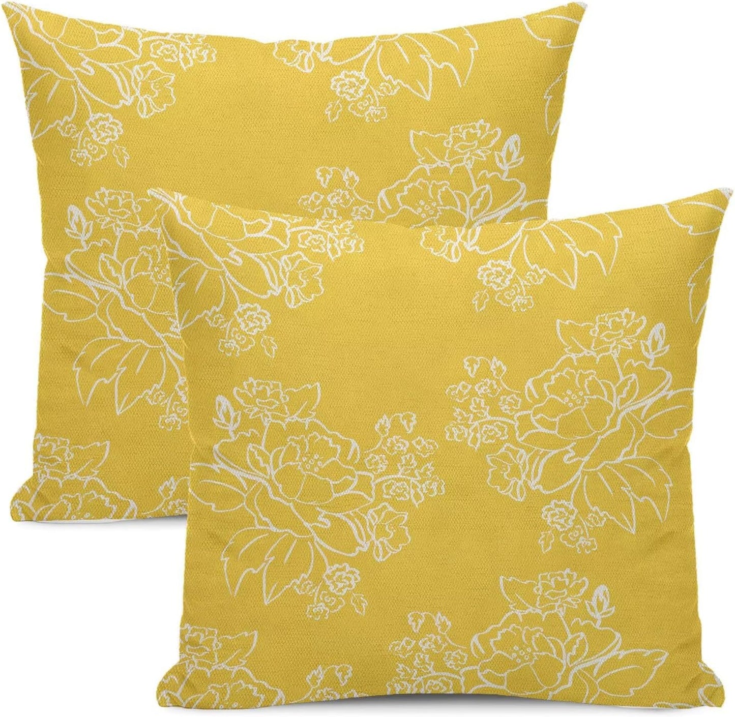 Spring Yellow Floral Throw Pillow Covers 18x18 Set of 2, Seasonal Holiday Decorative Pillow Covers Neutral Flower Decoration Outdoor Cushion Cover for Sofa Couch Farmhouse