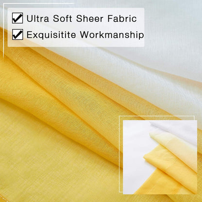 Ombre Faux Linen Sheer Curtains for Bedroom Living Room Rod Pocket, Privacy and Light Filtering, 2 Tone Reversible Gradient Voile Semi Window Curtains, Set of 2 Panels, Yellow, 54 x 84 Inch Length
