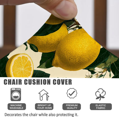 Lemon Floral Chair Seat Covers, Stretch Removable Spandex Cushion Covers, Stylish Decorative Slipcovers for Kitchen Dining Room Decor 4PCS