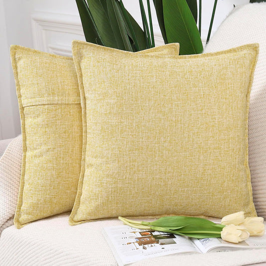 MADIZZ Pack of 2 Decorative Faux Linen Throw Pillow Covers 16x16 Inch Light Yellow Natural Soft Boho Farmhouse Couch Throw Pillows for Bed Accent Modern Pillowcase for Sofa Living Room Home Decor