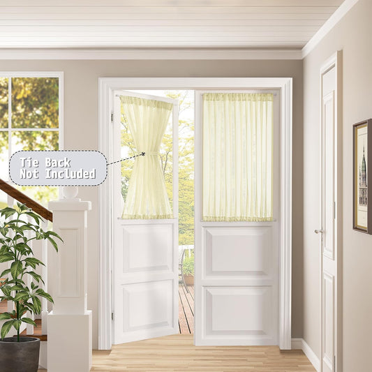 Tollpiz Small Sheer Door Curtain Closet Linen Textured Curtain Sheers Doorway Light Filtering Voile French Door Rod Pocket Curtains Patio Glass Doors, 25 x 40 inches Long, Transparent Yellow, 1 Panel