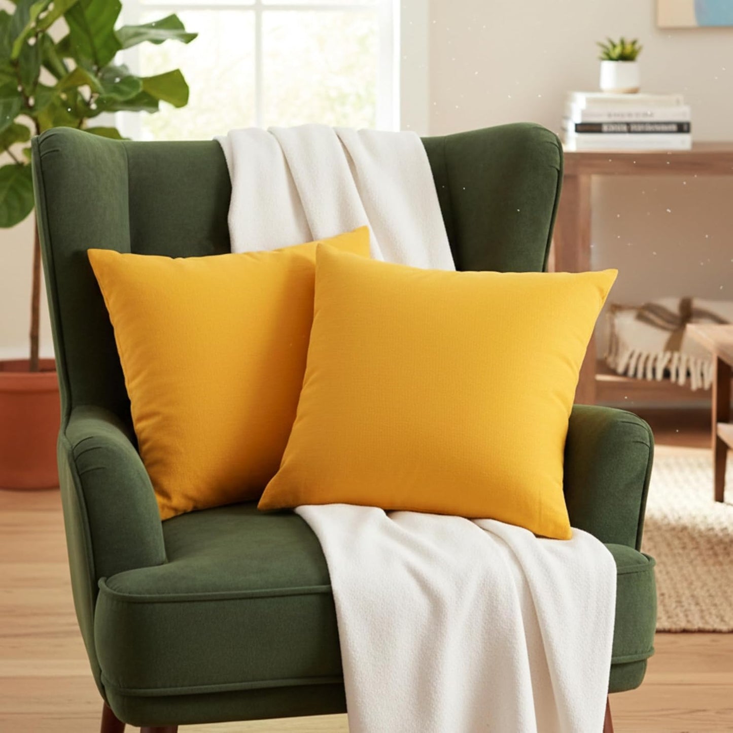 RELY+ Cotton Throw Pillow Covers 20x20 Inch Set of 2 Yellow Decorative Zippered Cases for Couch Bedroom Sofa Living Room Decoration Gifts Outdoor & Indoor Square Pillow Cases