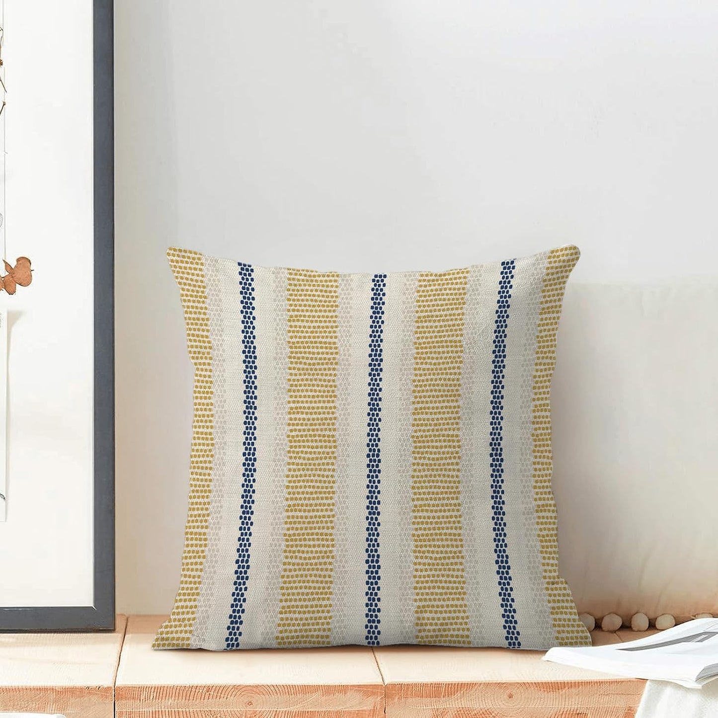 Boho Pillow Covers 18x18 Set of 2 Yellow Blue Abstract Polka Dot Stripe Throw Pillow Covers Outdoor Decor Modern Minimalism Decorative Pillowcase Farmhouse Lumbar Cushion Case for Home Couch