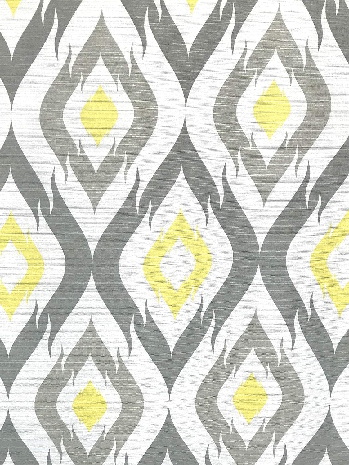 Serafina Home Yellow and White Fabric Shower Curtain for Bathroom: Contemporary Geometric Medallion Design Light Grey Diamond Silhouettes