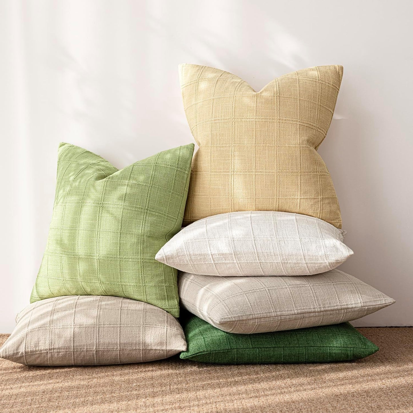 Foindtower Set of 1 Decorative Linen Check Throw Pillow Cover Neutral Farmhouse Lumbar Cushion Cover Modern Boho Accent Home Decor for Sofa Chair Couch Bedroom Living Room,12×20 Inch,Light Yellow