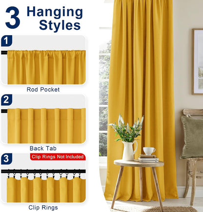 Hiasan Yellow Blackout Curtains for Bedroom 84 Inches Long Insulated Thermal Winter Curtains for Living Room Rod Pocket Noise Cancelling Window Treatment with Tiebacks,2 Pack
