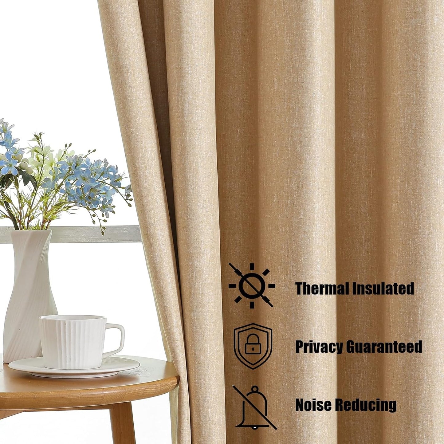 Flyfun Grommet Blackout Curtains for Bedroom and Living Room - 2 Panels Set Thermal Insulated Room Darkening Curtains Light Yellow, 52W x 96L