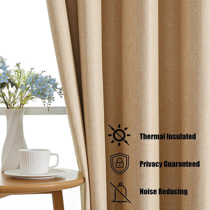 Flyfun Grommet Blackout Curtains for Bedroom and Living Room - 2 Panels Set Thermal Insulated Room Darkening Curtains Light Yellow, 52W x 96L