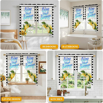 Yellow Lemon Swag Curtains 36 Inch Length 2 Panels Set,Summer Fruits Modern Minimalist Wooden Grain Semi-Sheer Curtain Drapes Rod Pocket Valance For Kitchen,Living Room,Bedroom,Cafe Window 56"Wx36"L