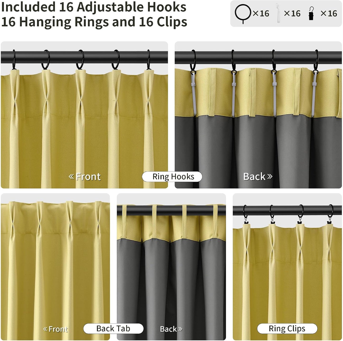 Yellow Pinch Pleated Linen 100% Blackout Curtains 84 Inch Length 2 Panels Insulated Thermal Fall Blackout Drapes for Bedroom Living Room Darkening Pinch Pleat Curtains with Hooks Rings Clips 7 FT