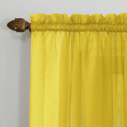 No. 918 Calypso Sheer Voile Rod Pocket Curtain Panel, 59" x 63", Lemon
