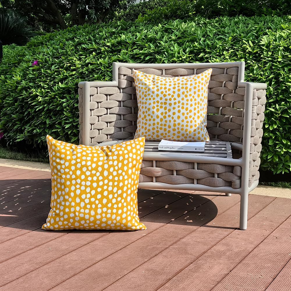 Allorry Outdoor Pillow Covers 20x20 Set of 2 Boho Design Yellow Polka Dot Decorations Pillows Summer Outdoor Waterproof Patio Furniture Garden Porch Sofa Bed Cushion Covers Home Decor JB002-A20