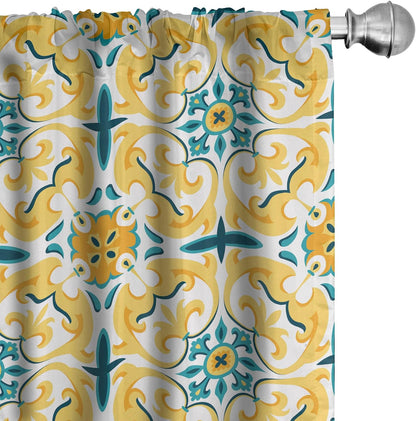 Ambesonne Victorian Window Curtains, Swirling Botanical Inspired Motif Repetition, Lightweight Decor 2-Panel Set with Rod Pocket, Pair of - 28" x 95", Mustard