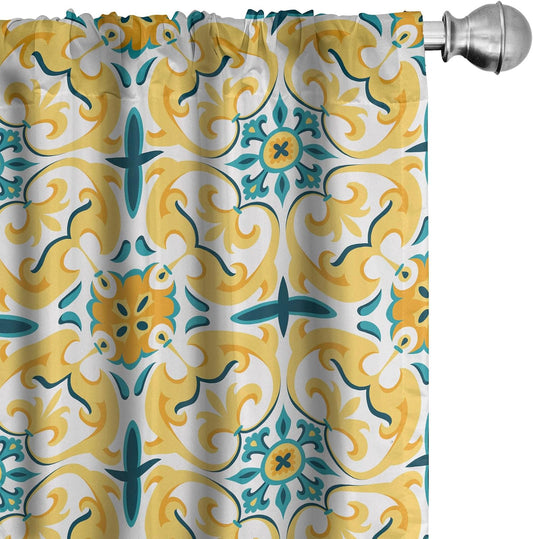 Ambesonne Victorian Window Curtains, Swirling Botanical Inspired Motif Repetition, Lightweight Decor 2-Panel Set with Rod Pocket, Pair of - 28" x 95", Mustard