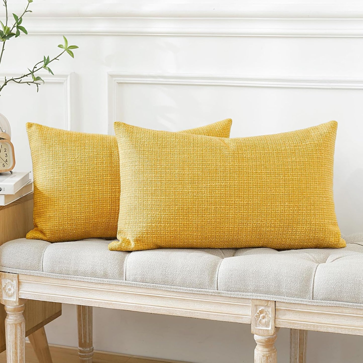 OTOSTAR Pack of 2 Throw Pillow Covers 12x20 Inch Linen Yellow Pillowcases Farmhouse Decorative Solid Pillow Covers 30x50 cm Lumbar Cushion Case for Home Decor Sofa Couch Bed (Yellow)