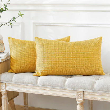 OTOSTAR Pack of 2 Throw Pillow Covers 12x20 Inch Linen Yellow Pillowcases Farmhouse Decorative Solid Pillow Covers 30x50 cm Lumbar Cushion Case for Home Decor Sofa Couch Bed (Yellow)