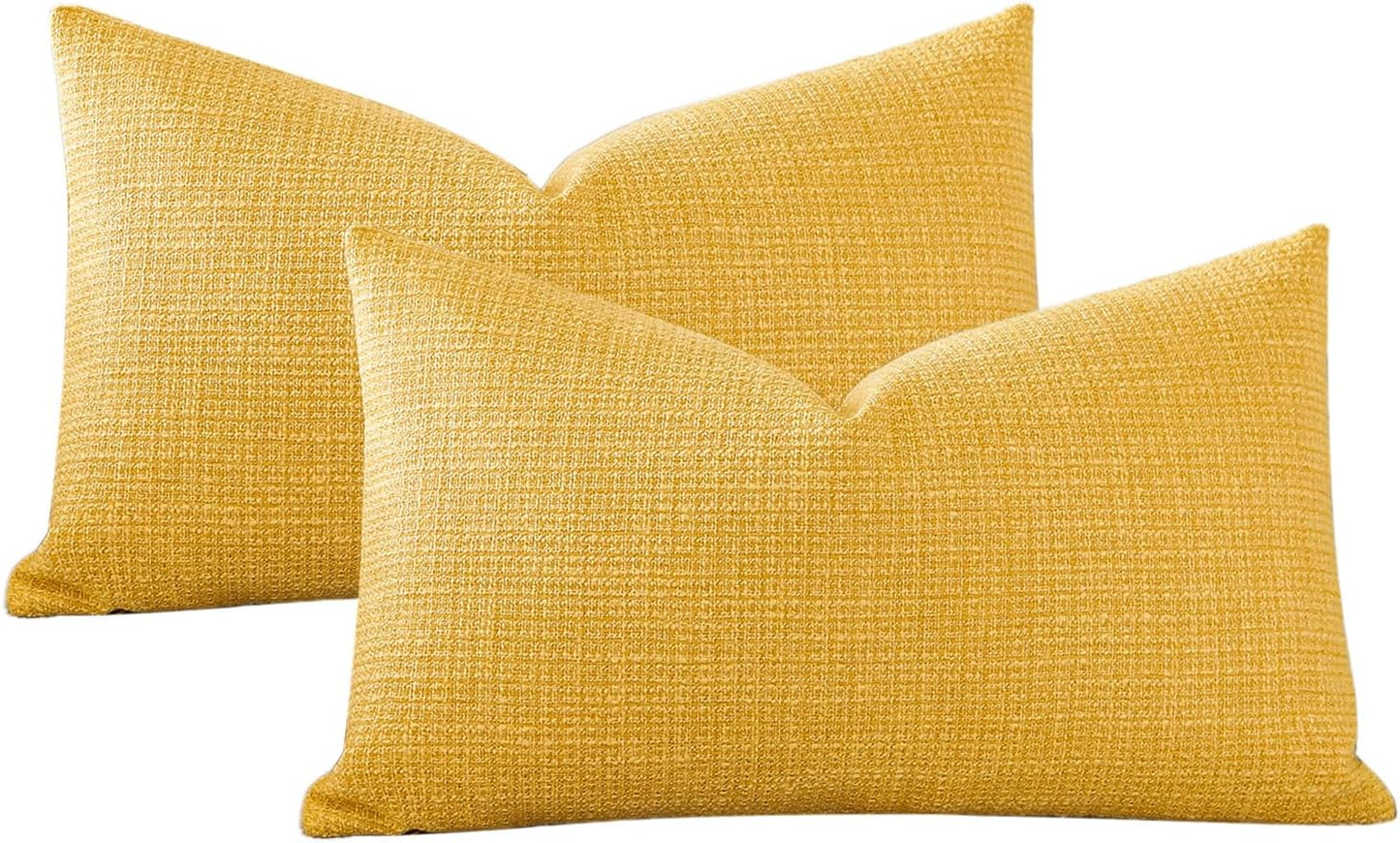OTOSTAR Pack of 2 Throw Pillow Covers 12x20 Inch Linen Yellow Pillowcases Farmhouse Decorative Solid Pillow Covers 30x50 cm Lumbar Cushion Case for Home Decor Sofa Couch Bed (Yellow)