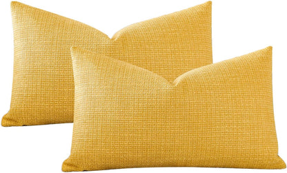 OTOSTAR Pack of 2 Throw Pillow Covers 12x20 Inch Linen Yellow Pillowcases Farmhouse Decorative Solid Pillow Covers 30x50 cm Lumbar Cushion Case for Home Decor Sofa Couch Bed (Yellow)