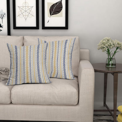 Blue Yellow Boho Striped Pillow Covers 18X18 Inch Set of 2, Navy Yellow Grey Gray Herringbone Print Pattern Decorative Throw Pillow Covers Outdoor Farmhouse Cushion Case Couch Sofa Bed Decor