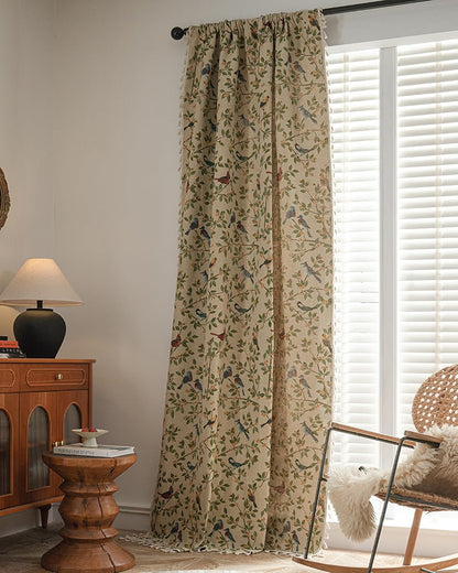 Farmhouse Bird Jacquard Curtain Panels with Tassel 78 Inches Botanical Pattern Light Reducing Thermal Insulated Rod Pocket Curtains/Panels/Drapes for Living Room (Yellow,59"x78")
