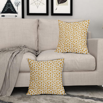 Mustard Yellow Cream Pillow Covers 18x18 Set of 2 Boho Design Polka Dot Throw Pillows Modern Brush Strokes Print Decorative Outdoor Pillowcase Square Cushion Cover Linen Pillow Case for Sofa Couch Bed