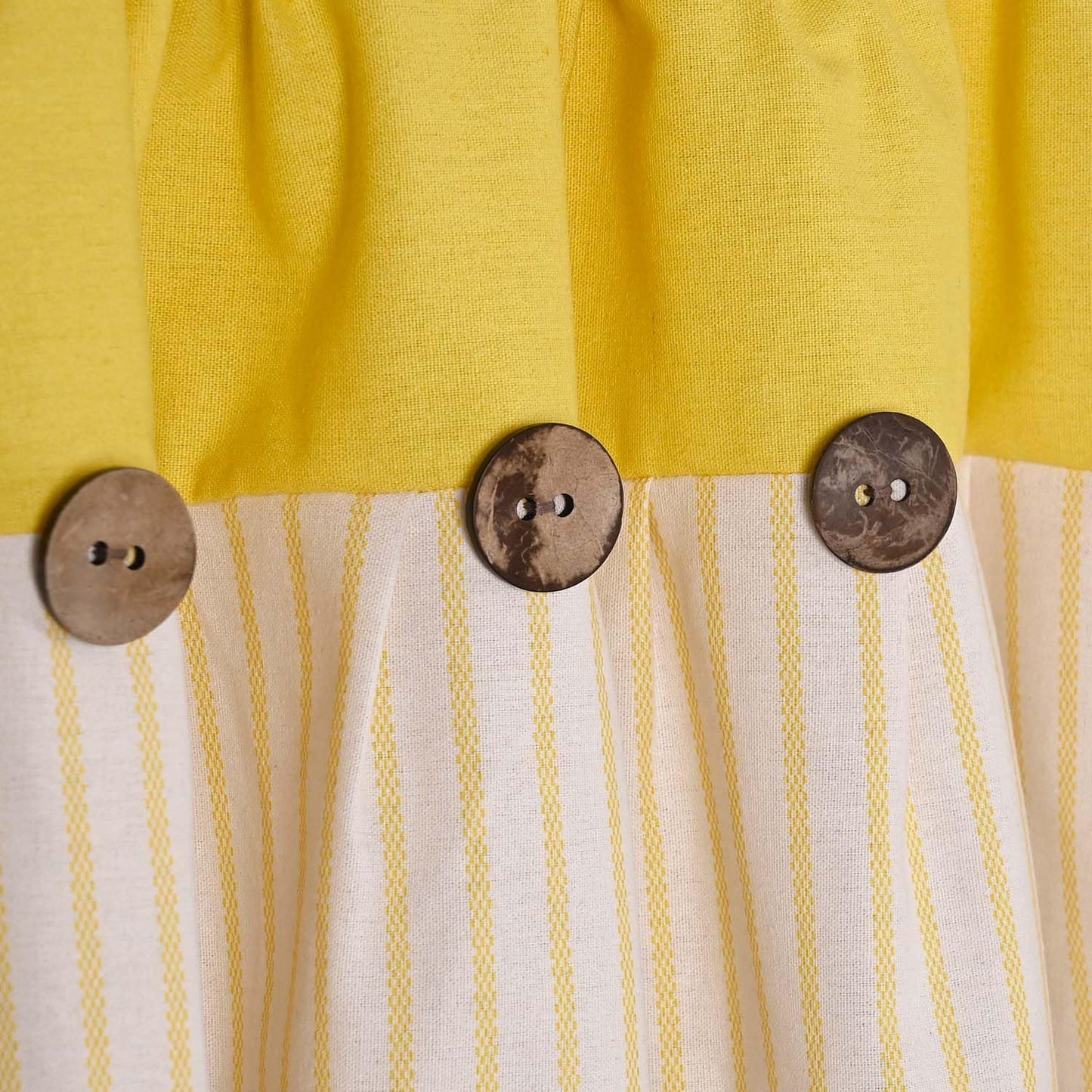 DOSLY Ides Farmhouse Rustic Cotton Valance Curtain, Yellow Striped Pleated Design with Coconut Buttons, Multi-Room Window Treatment for Kitchen Living Room Bedroom, 52" W x 18" L