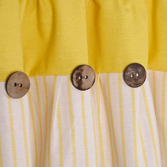 DOSLY Ides Farmhouse Rustic Cotton Valance Curtain, Yellow Striped Pleated Design with Coconut Buttons, Multi-Room Window Treatment for Kitchen Living Room Bedroom, 52" W x 18" L
