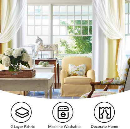 Ombre 100% Blackout Curtains 54 Inches Long 2 Panels for Bedroom Living Room Yellow and White Double Layer Sheer Overlay Mix & Match Grommet Thermal Soundproof Drapes with Tiebacks, 52x54