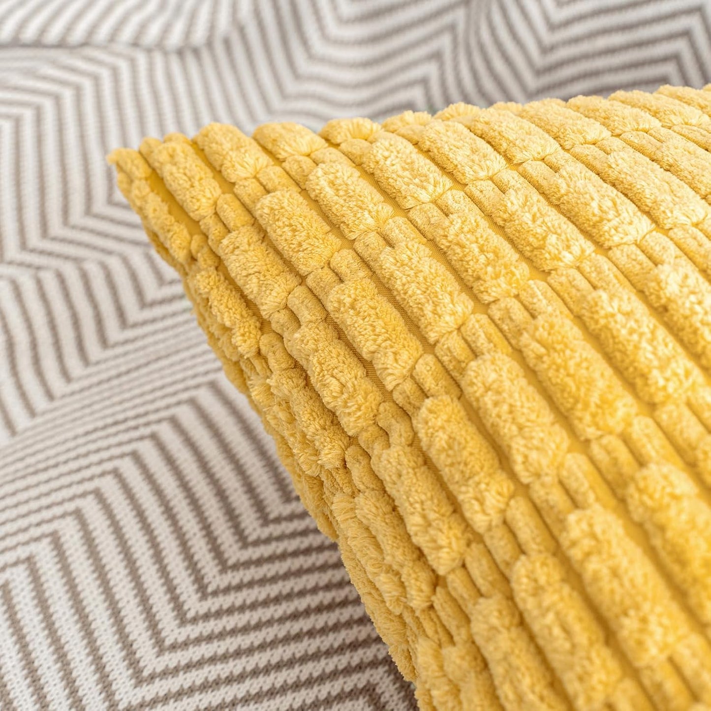 HWY 50 Mustard Yellow Corduroy Decorative Throw Pillow Covers 12x20 Inch Rectangle, Pack of 2, Soft Striped Farmhouse Boho Cushion Cases for Couch Sofa Bed Living Room
