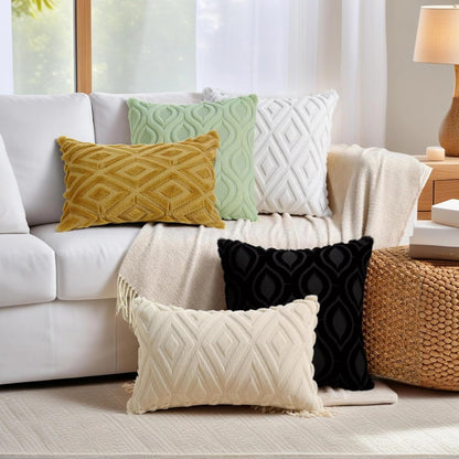 uxcell Set of 2 Shaggy Plush Faux Fur Throw Pillow Covers Solid Striped Soft Pillow Covers for Sofa Living Room 18 x 18 Inch Yellow-2