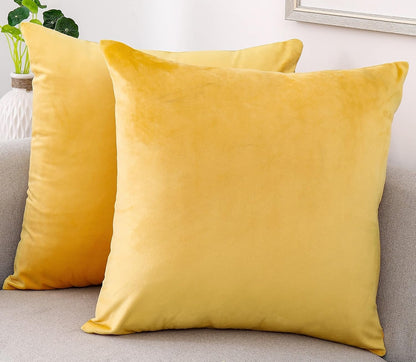 NiNi ALL Decorative Throw Pillow Covers Velvet Soft for Couch Sofa Bedroom Living Room Outdoor Pack of 2 18x18 Inch Yellow