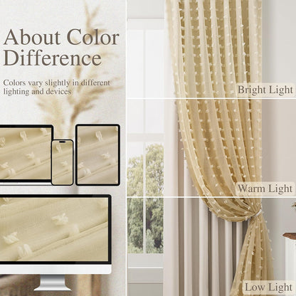 Hokibero 100% Blackout Yellow Short Curtains 63 Inch Long for Bedroom 2 Panels Back Tab Thermal Insulated Double Layer Curtain Girls Room Black Out Window Drapes Cute Pom Pom Sheer for Nursery 52x63