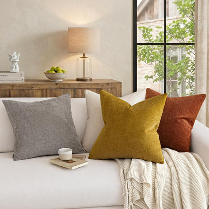 a moment Pack of 2 Decorative Chenille Throw Pillow Covers with Twill Cushion Covers for Sofa Living Room Couch Bed 12x20 Inch Yellow