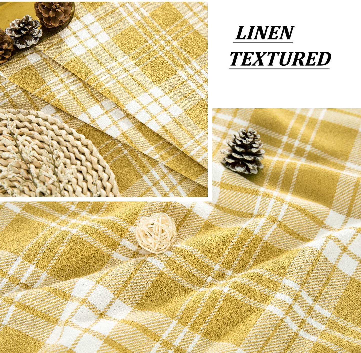 VOGOL Yellow Buffalo Check Jacquard Kitchen Valance, 52 x 18, 1 Panel | Jacquard Weave, Light Filtering Privacy, Easy to Hang, Curtain Valance for Kitchen, Bathroom and Small Windows