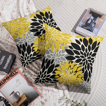 Black Light Yellow Pillow Covers 20X20 Inch Set of 2, Spring Summer Floral Dahlia Flower Cream Decorative Throw Pillow Covers Outdoor Modern Farmhouse Cushion Case for Home Couch Sofa Bed Decor