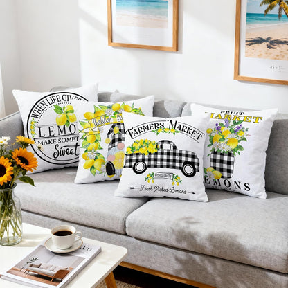 Hexagram Lemon Pillow Covers, Summer Buffalo Plaid 18x18 Pillow Cover | Lemmon, Farmhouse, Outdoor Decorative Buffalo Plaid, Cushion, Couch, Sofa, Living Room, Bedroom, Indoor Decor