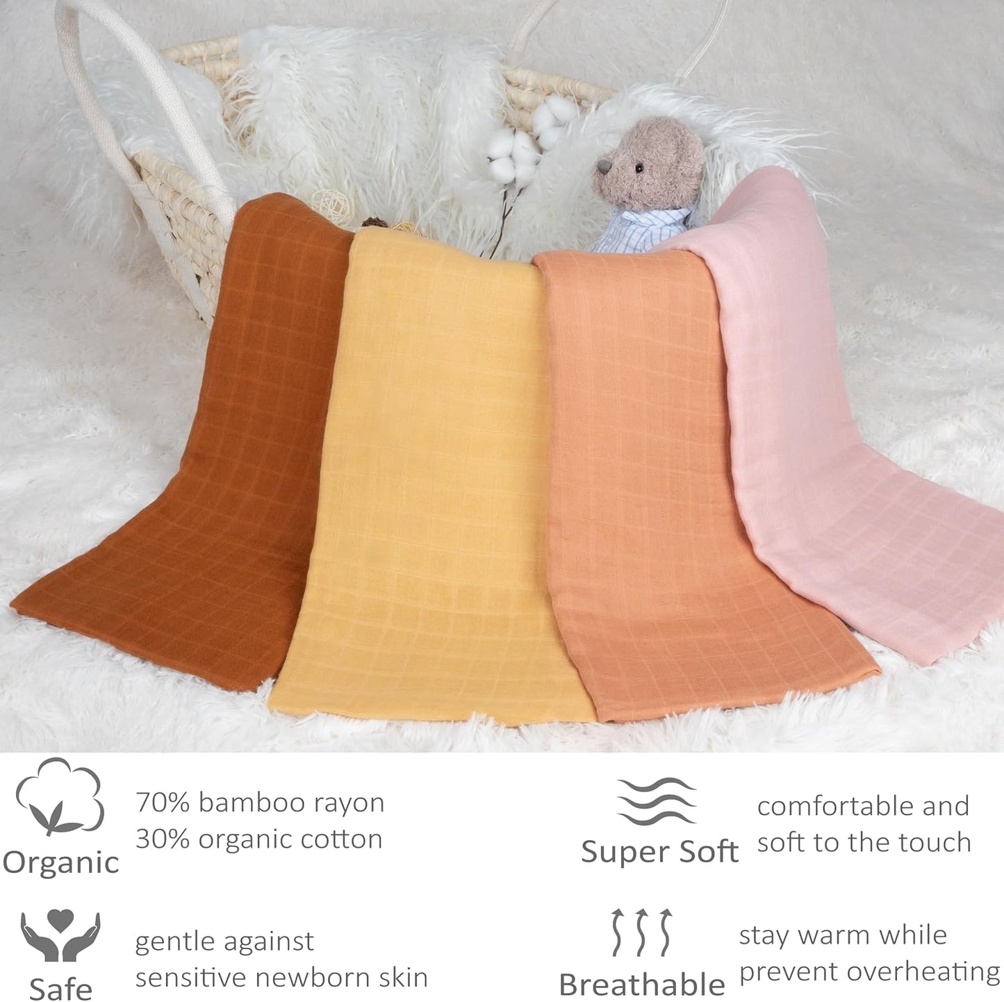 Meracorallo Muslin Swaddle Blanket Silky Soft Receiving Blanket Swaddle Wrap for Baby Boys and Girls, 47 x 47 inches, Yellow