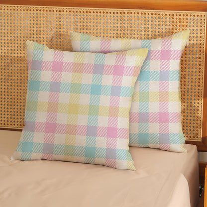 Spring Buffalo Plaid Pillow Covers 18x18 Set of 2 Yellow Blue Pink Checkered Easter Throw Pillows Summer Outdoor Decorative Pillowcase Farmhouse Linen Holiday Decor Cushion Case for Couch Sofa