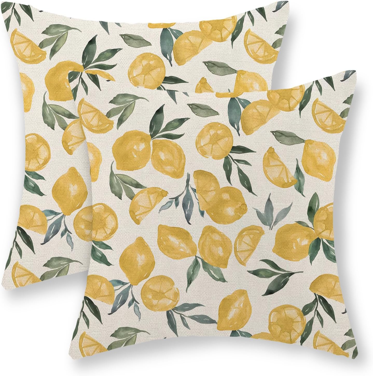 Summer Pillow Covers 18x18 Inch Set of 2 Yellow Lemon Pillow Covers Summer Outdoor Decorative Pillow Cases Linen Farmhouse Yellow Cushion Covers Decor for Couch Living Room Bedroom Sofa