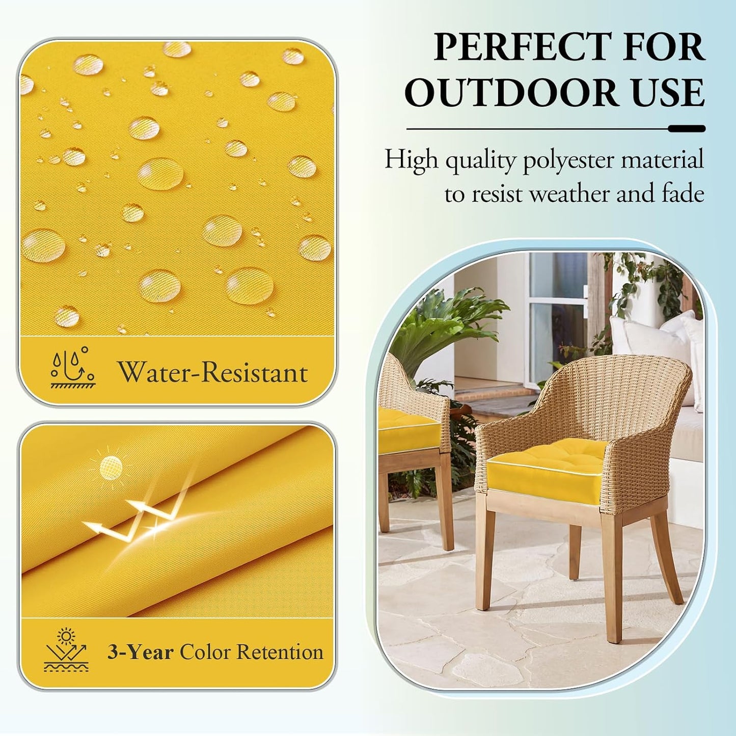 Wellsin Outdoor Chair Cushions Set of 2, Patio Cushions for Outdoor Furniture, Tufted Water-Resistant Outdoor Chair Pads, 19 x 19 Inch, Yellow