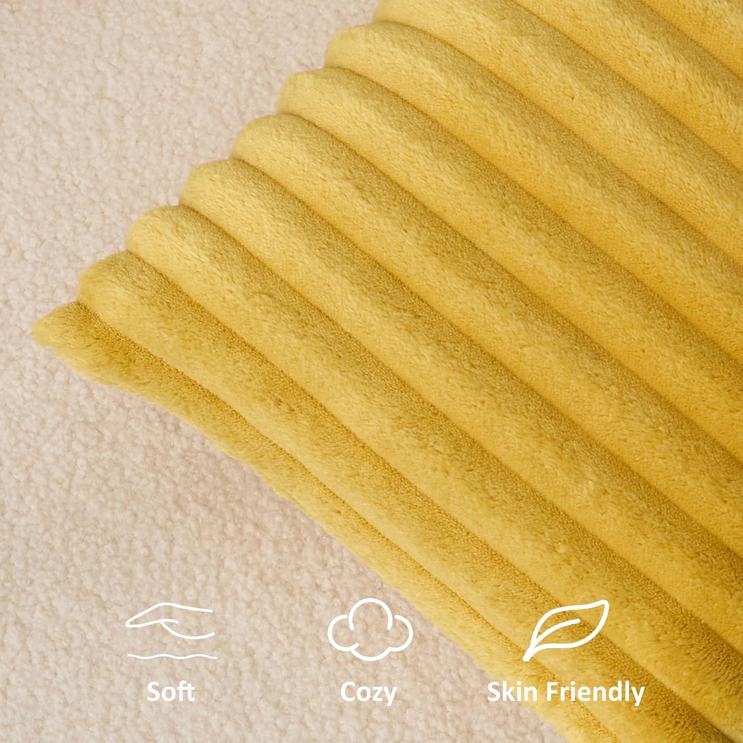Kevin Textile Soft Plush 12x20 Inch Lumbar Pillow Cover 1 Pack, Luxury Fluffy Faux Fur Striped Flannel Rectangle Cushion Case for Couch Sofa Chair Bed Home Decor, Yellow