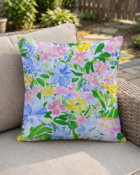 Floral Pillow Cover 18x18 – Pastel Watercolor Flower Throw Pillow Case – Spring Summer Decorative Cushion Cover for Couch Bed Sofa Bedroom