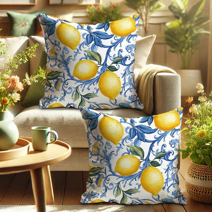 Lemon Pillow Covers Set of 2, Yellow Citrus Fruit Decorative Throw Pillows, Summer Home Decor for Couch Sofa Bed, Fresh Farmhouse Style Cushion Cases 20x20 Inch