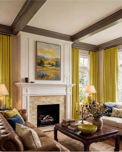 NICETOWN Chartreve Yellow Velvet Curtains 84 inches Long, Rod Pocket & Back Tab Room Darkneing Window Treatments Thermal Drapes for Living Room/Bedroom, W52 x L84, 2 Panels