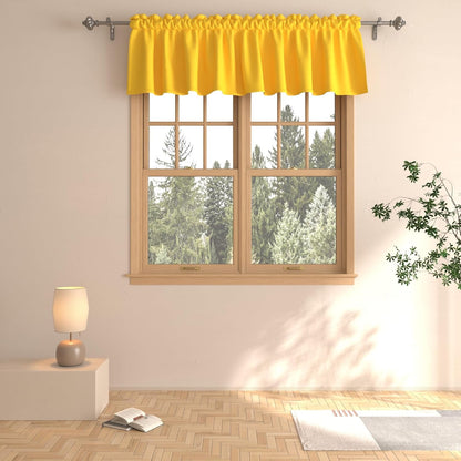 Yellow Valance Curtain Toppers 14 inches Long Kitchen Window Curtains Living Room Darkening Rod Pocket Triple Weave Bathroom Window Short Small Little Mini Curtain Valance Bedroom 1 Piece 90"x14"