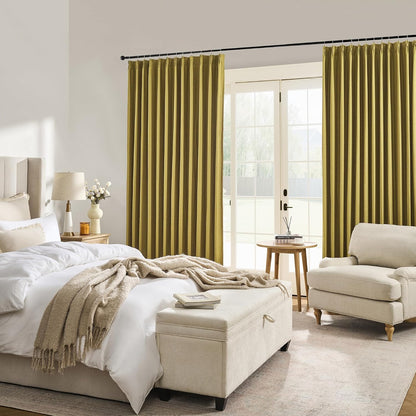 DUALIFE Mustard Yellow Pinch Pleated Blackout Curtains 108 Inches Long, Back Tab with Hooks, Linen Full Black Out Thermal Insulated Track Curtain for Bedroom Living Room,40 W x 108 L, 2 Panels