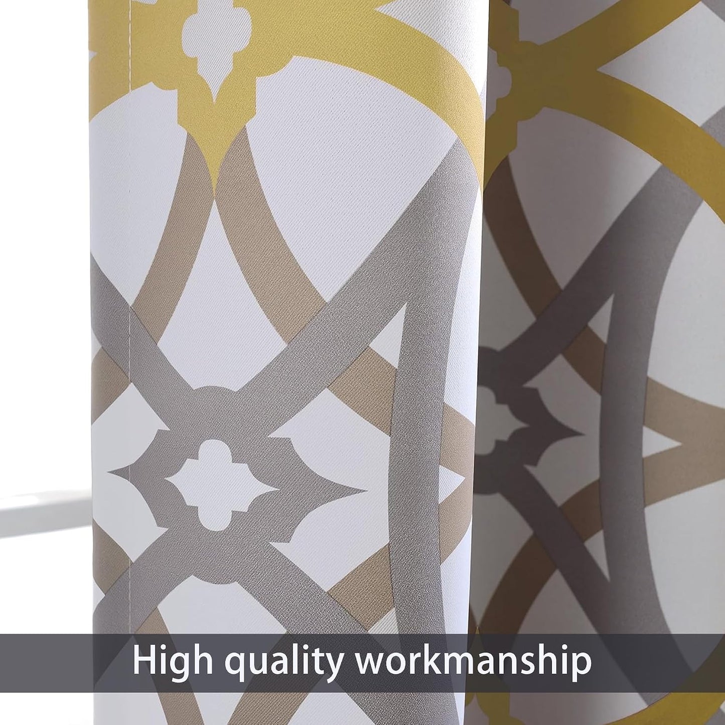 DriftAway Alexander Blackout Valances for Windows Thermal Insulated Kitchen Topper Geometric Moroccan Mid Century Pattern Match Thick Bathroom Curtain Valance Rod Pocket 52 Inch by 14 Inch Yellow/Gray