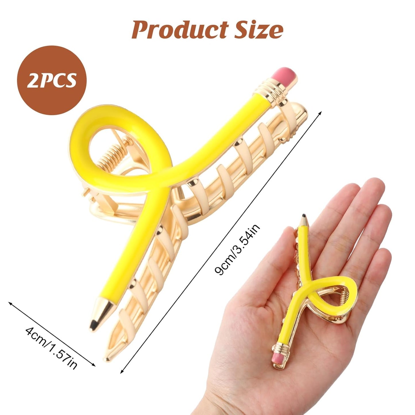 2 Pcs Teacher Hair Clips, Yellow Pencil Claw Clips | Funny back to school hair accessories for thick hair, teachers, students, classroom outfits, and cute school day decor