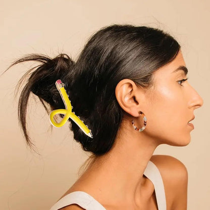 2 Pcs Teacher Hair Clips, Yellow Pencil Claw Clips | Funny back to school hair accessories for thick hair, teachers, students, classroom outfits, and cute school day decor